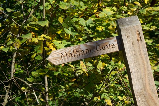 A directional footpath sign in Malham Tarn National Trust, England