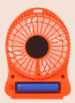 Orange mini fan, Portable fan USB on white background