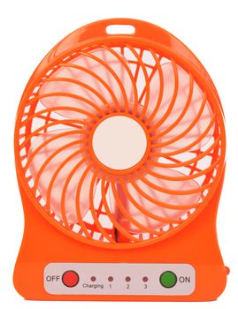 Orange mini fan, Portable fan USB on white background