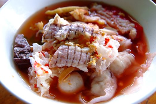 pink seafood flat noodles (Yen ta fo ) This pink noodle soup