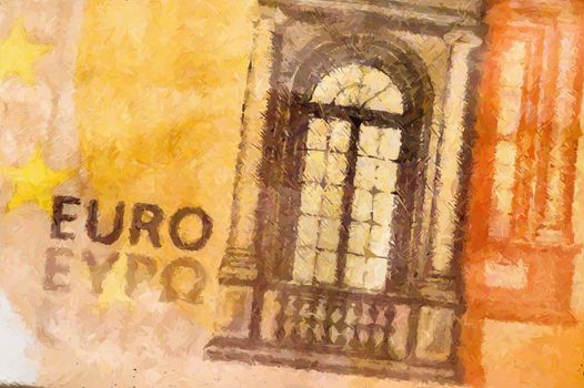 abstract euro note textured background in brown and orange