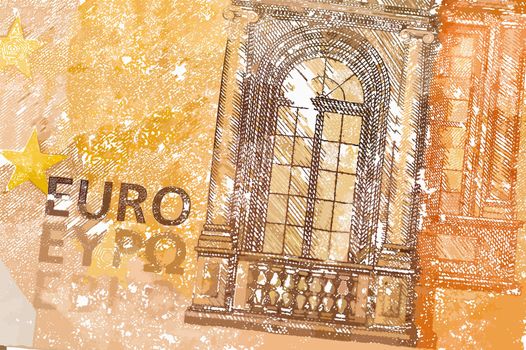 abstract euro note textured background in brown and orange