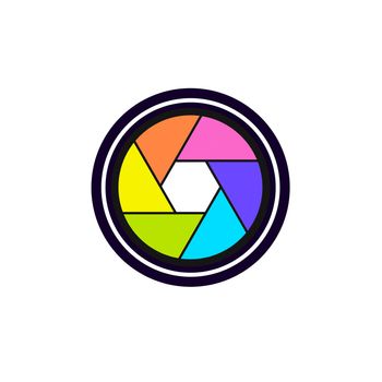 Colorful camera shutter icon on white background.