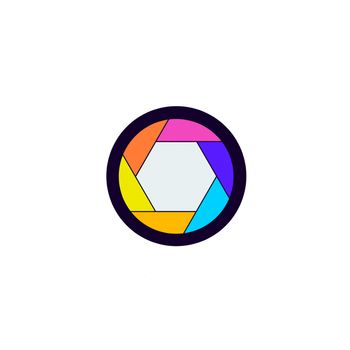 Colorful camera shutter icon on white background.