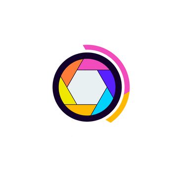 Colorful camera shutter icon on white background.