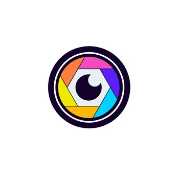 Colorful camera shutter icon on white background.