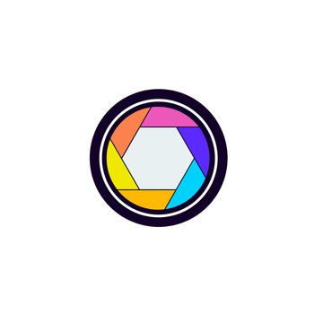 Colorful camera shutter icon on white background.