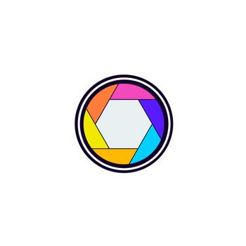 Colorful camera shutter icon on white background.