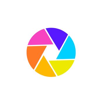 Colorful camera shutter icon on white background.