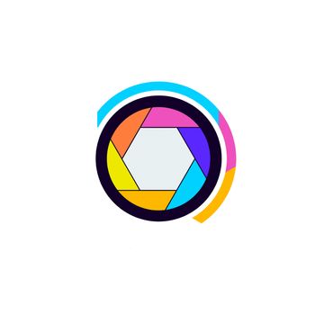 Colorful camera shutter icon on white background.