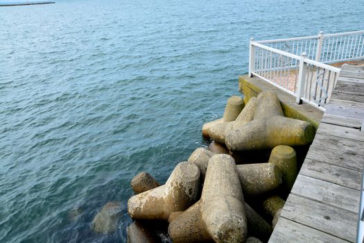 Concrete shapes used as sea wall defense from wave action