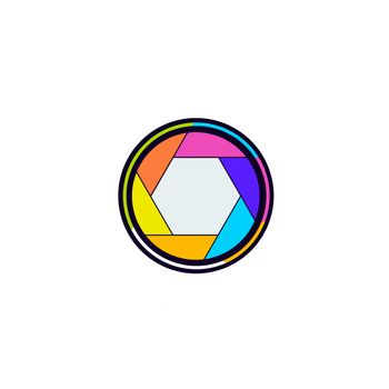 Colorful camera shutter icon on white background.