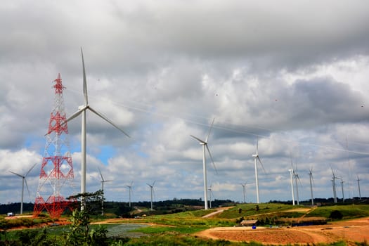 Eco power. Wind turbines power generating electricity 