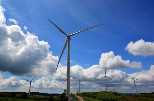 Eco power. Wind turbines power generating electricity