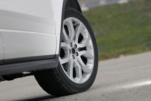 tire and alloy wheel on a passenger car