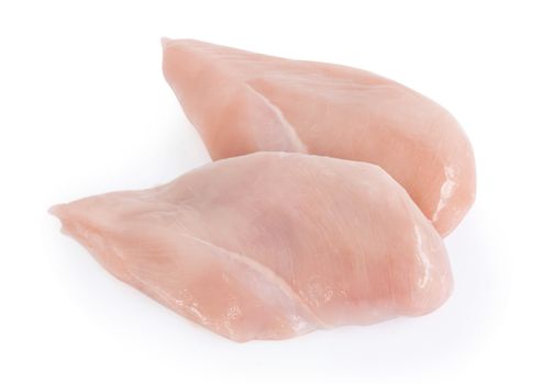Raw chicken breast isolated on white background, ingredient for make cooking