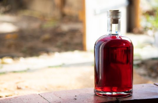 homemade bottle of red wine