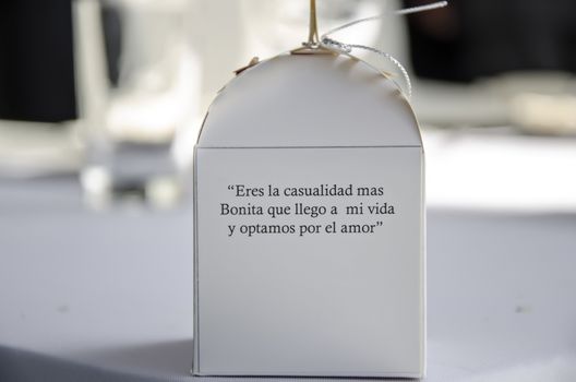 Boxes with decorative messages for marriage