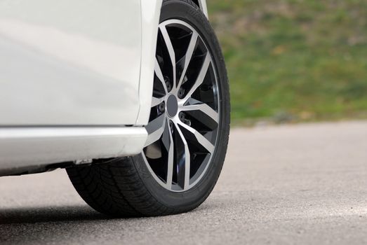 Wheel on a white sport car