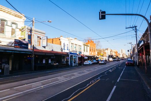 Melbourne, Australia - June 12, 2020: The famous and popular shopping street of Brunswick St in Fitzroy, Victoria, Australia