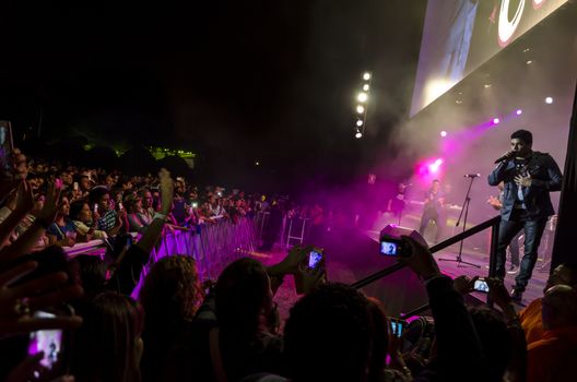 Lima, Peru - APRIL 7th 2015: Jerry Rivera Concert. The euphoric audience at the concert