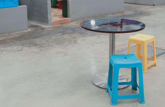 Plastic table and chair Space for spacing of communicable disease prevention Social responsibility