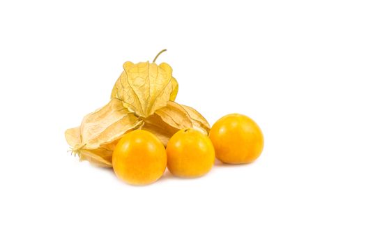 Cape gooseberry, very delicious and healthy berry physalis isolated on white background.