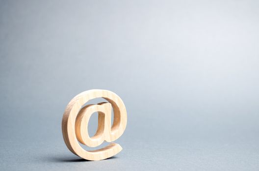 Email icon on gray background. internet correspondence, communication on the Internet. Contacts for business. Establishing contacts with customers. Digital economy, online services. Selective focus