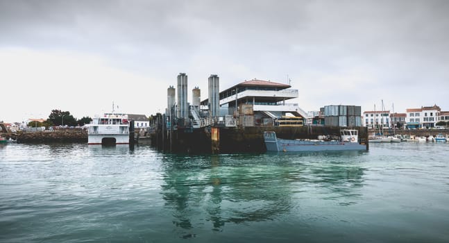 Port Joinville, France - September 18, 2018: view of the ferry terminal of the island of Yeu which makes the transport goods and people between the island and the continent