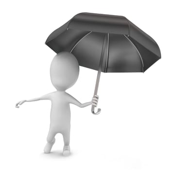 3d man holding an umbrella in hands concept in white isolated background - 3d rendering , front angle view
