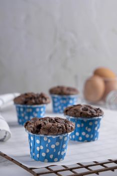 Delicious Mother's day Homemade chocolate cupcakes on Cooling Rack.