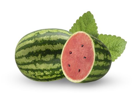 Fresh watermelon and slices of watermelon isolated on white background.