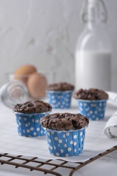 Delicious Mother's day Homemade chocolate cupcakes on Cooling Rack.