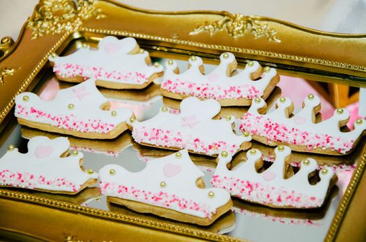 Crown shaped cookies with candy balls