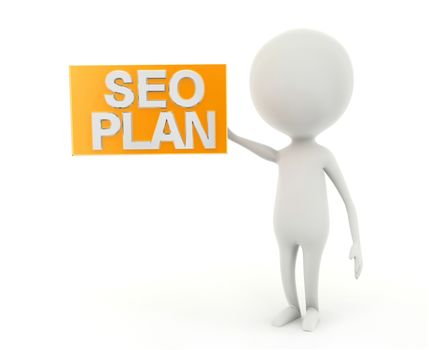 3d man SEO plan concept in white background - 3d rendering , front angle view