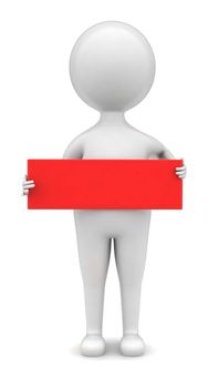 3d man holding a red banner in hands concept in white isolated background - 3d rendering , front angle view