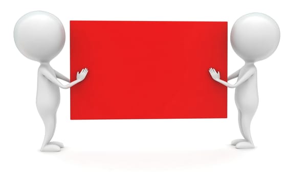 3d men carrying a red box in hands concept in white isolated background - 3d rendering , front angle view