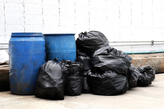 garbage is pile lots dump, many garbage plastic bags black waste at walkway community village, pollution from trash plastic waste garbage, bags bin of plastic waste, pile garbage waste, lots junk dump