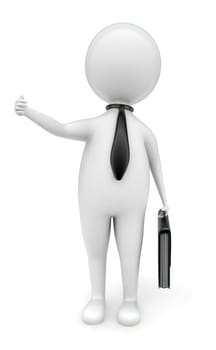 3d man wearing tie and holding briefcase,showing thumbs up concept in white isolated background - 3d rendering , front angle view