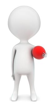 3d man holding red ball concept in white isolated background - 3d rendering , front angle view