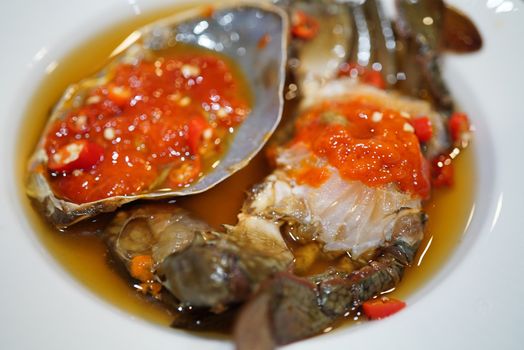 Dish of Thai seafood, Pickled Crab Eggs with fish sauce