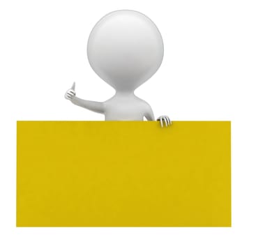 3d man with yellow banner concept in white isolated background - 3d rendering , front angle view