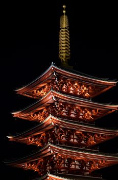 Sensoji Temple at night in Asakusa Tokyo, Japan.