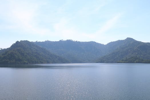 river mountain landscape, lagoon, lagune and sky