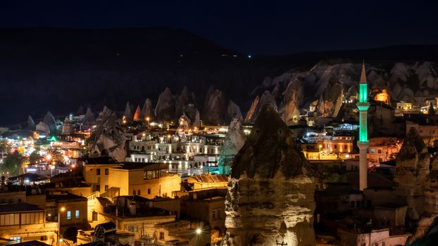 Night landscape in Goreme, Cappadocia, Turkey.