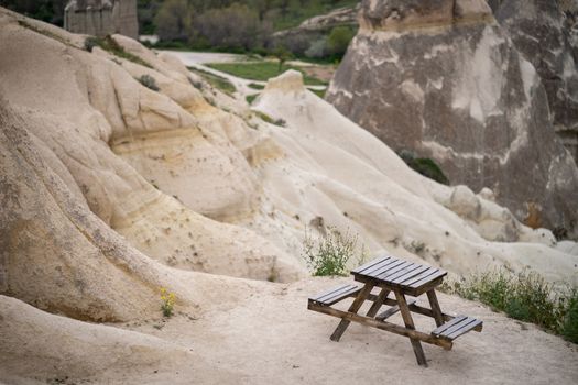 table and chair fot rest near love valley cappadocia, Turkey.