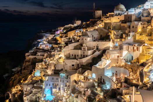 Beautiful Night View at Oia village in Santorini island, Greece