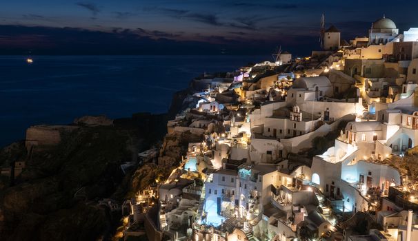 Beautiful Night View at Oia village in Santorini island, Greece