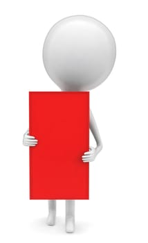 3d man holding a red banner in hands concept in white isolated background - 3d rendering , front angle view