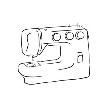 Vector illustration of a sewing machine in a simple hand drawn sketch style.